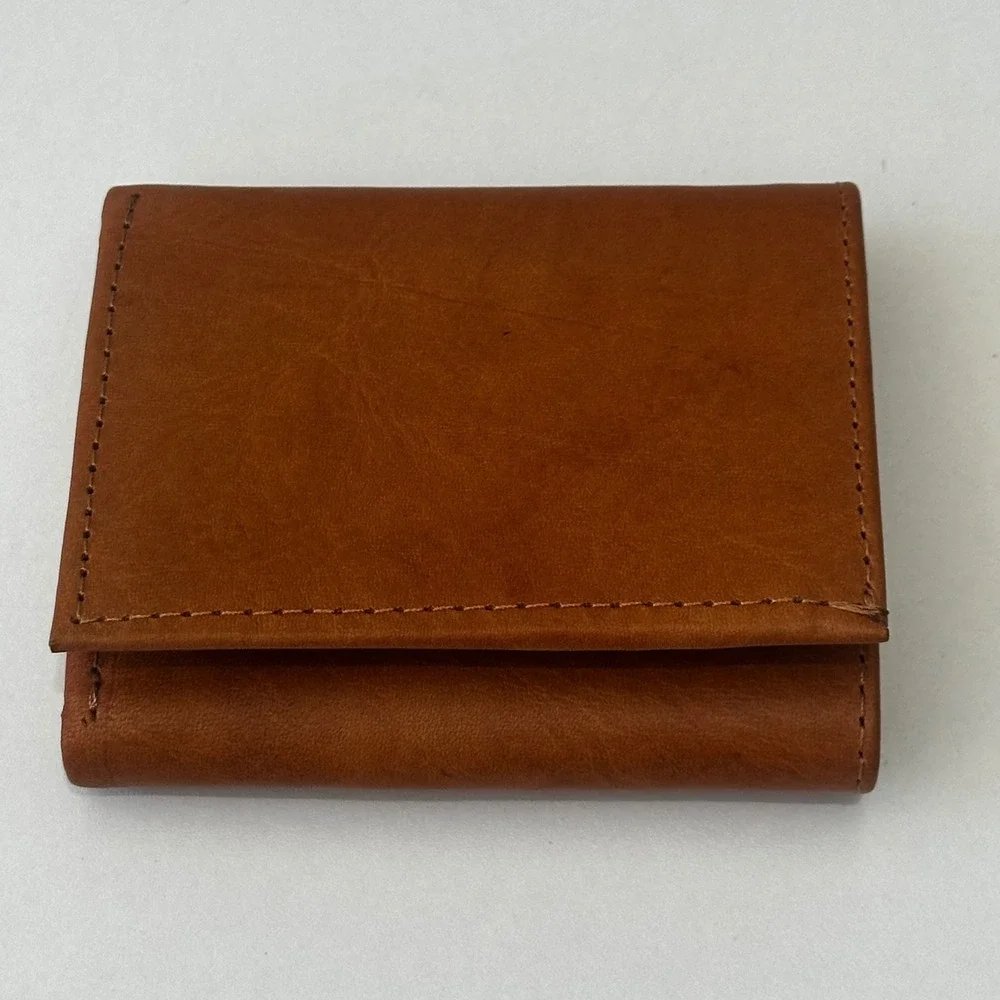 Artisan Handmade Leather Trifold Wallet Rustic Saddle Tan Mens